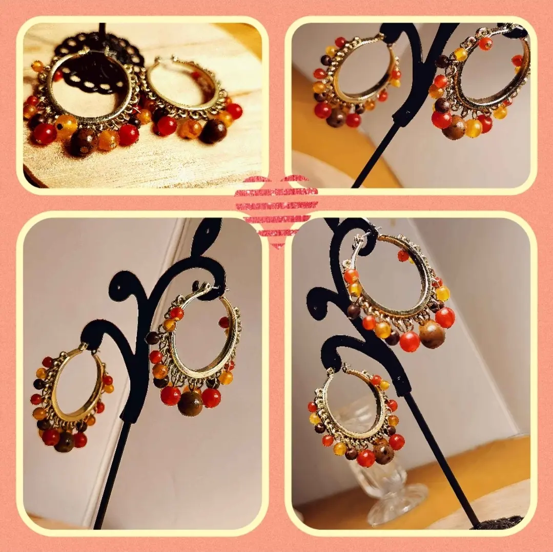 Ladies' Art Deco Antique Fragrance-Free Casual Gemstone-Beaded Hoop Earrings, Suitable for Beading & Beads Jewelry Making, Multicolor