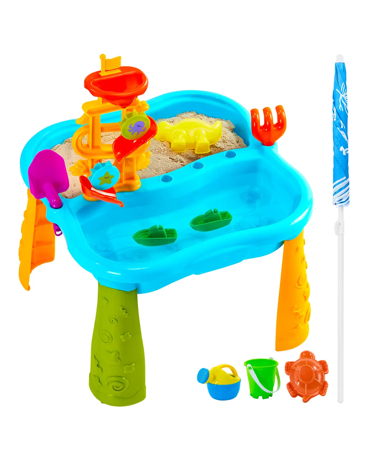 【summerfinds】VEVOR Sand and Water Table for Toddlers, Kids Activity Sensory Table, Outdoor Sand Water Playset with 11PCS Toy Accessories & Umbrella, Summer Water Activity Table for 3+ Years Boys Girls, Ideal Gift