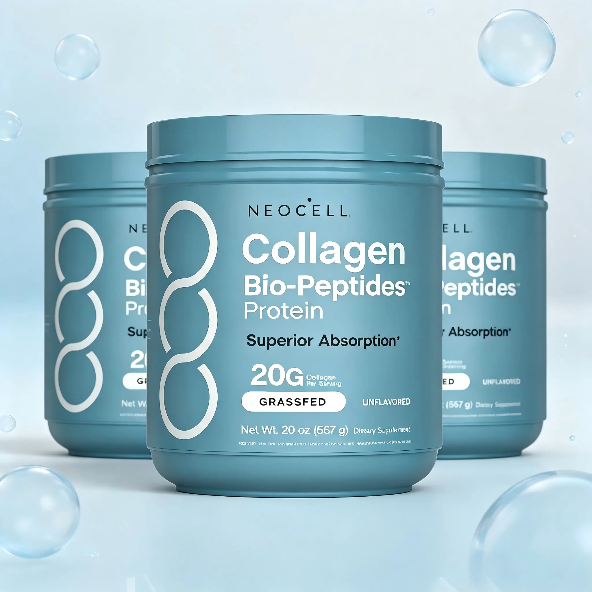 [3 Bottles of mail]NeoCell Collagen Bio-Peptides Powder 20oz -Grassfed Protein Supplement-Advanced with 18 Essential Amino Acids