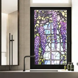 Wisteria Stained Glass Window Frosted Film Non-Adhesive Bathroom Privacy Stained Glass Window Sticker