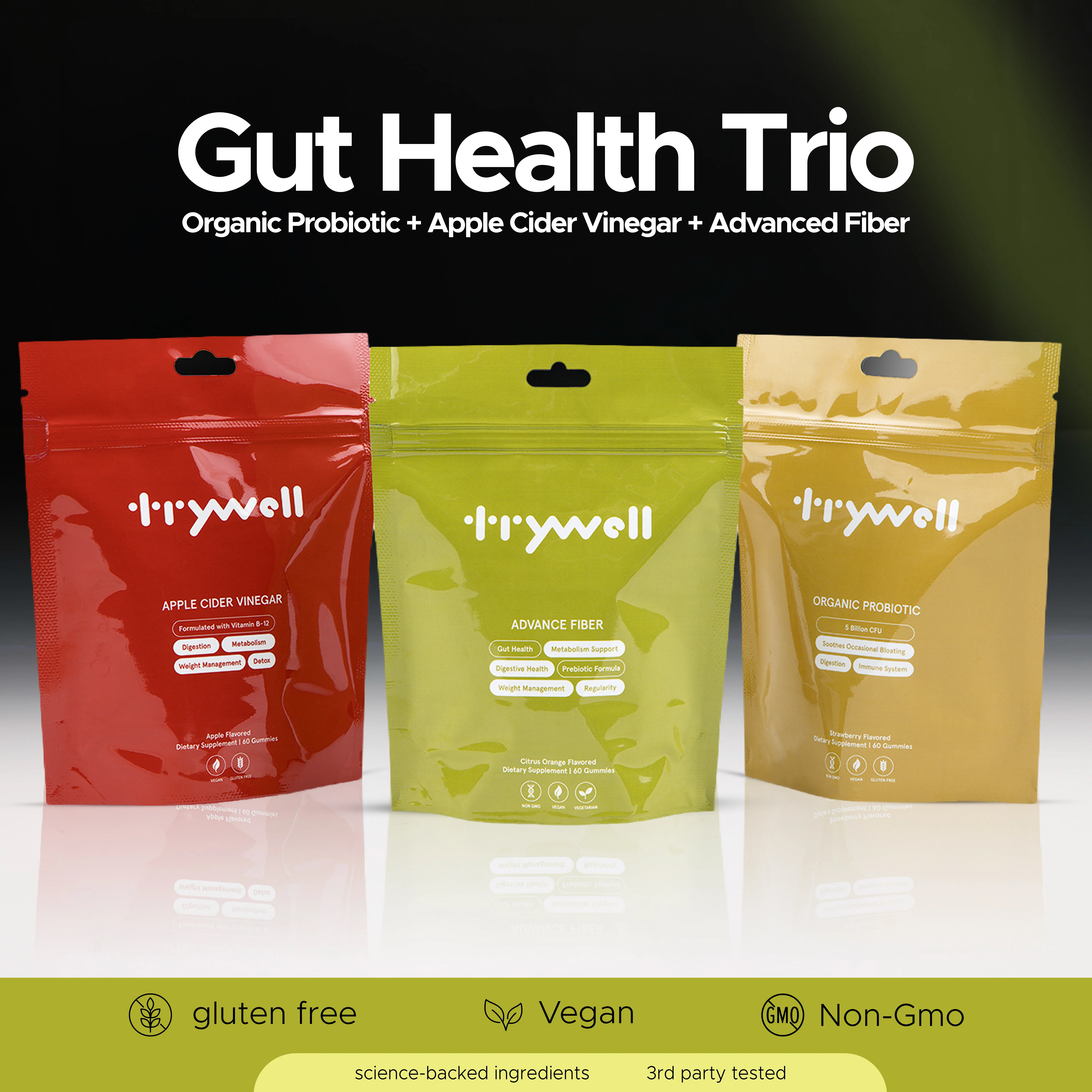 Gut Health Bundle - Probiotic (5B CFU), ACV, Ashwagandha & Sea Moss - Support for Digestion, Debloating, Stress & Metabolism - Immune & Daily Wellness - Vegan, Non-GMO, Gluten Free - Complete 3-in-1 Supplement Kit
