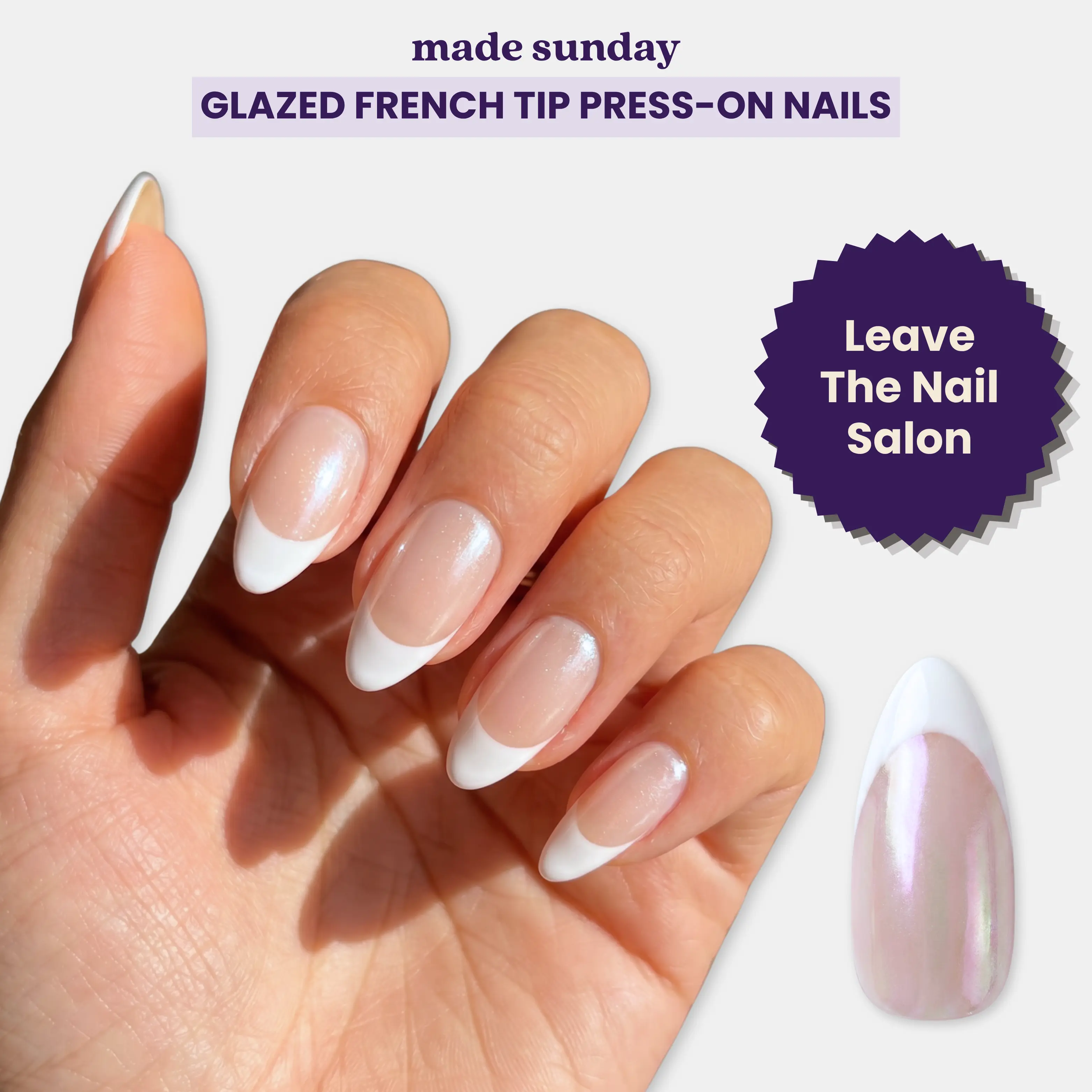 Frenchie Glazed Press-On Nails | Medium Almond French | Glossy Glaze Finish | Easy To Apply