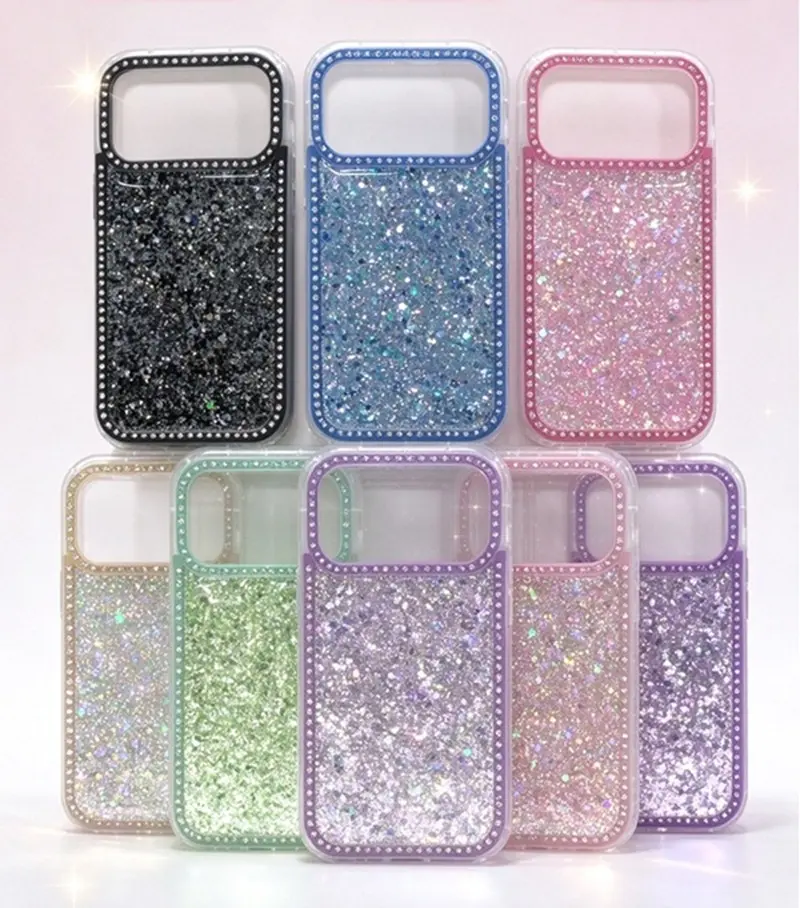 Bling Glitter Rhinestone TPU+PC Case, Sparkly Epoxy Shockproof Cover for iPhone