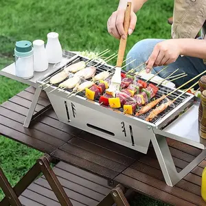 Stainless Steel Foldable Charcoal BBQ Grill Easy Setup for Picnic Camping Party