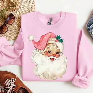 Pink Santa Retro Christmas T-Shirts Sweatshirts for Women Pink Christmas