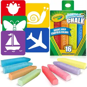 Sidewalk Chalk for Kids 16 Count with 5 Sidewalk Stencils, Non Toxic Washable Chalk for Kids Square Anti-Roll Design Colored Chalks Gifting Bundle Bulk for Outdoor Play