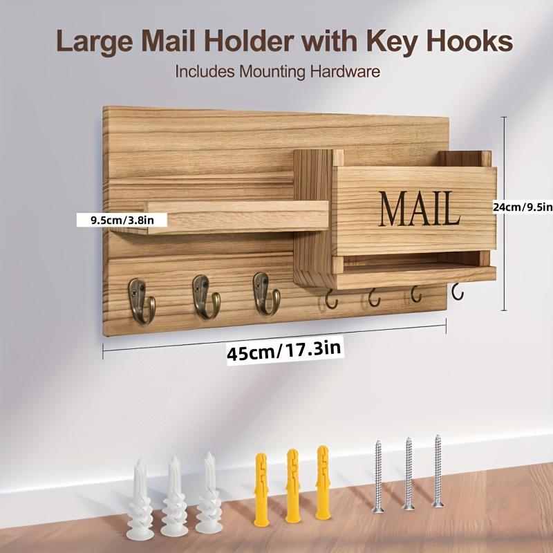 Solid Wood Wall-Mounted Storage Rack with Mailbox Slot, Door Handle & Decorative Hooks - Multifunct