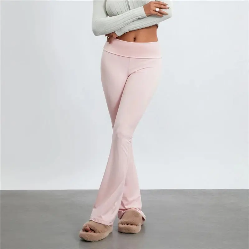 Casual Solid Color Low Rise Trousers Women Basic Slim Fitness leggings Sweatpants Korean Fashion Streetwear Y2k Flared Pants