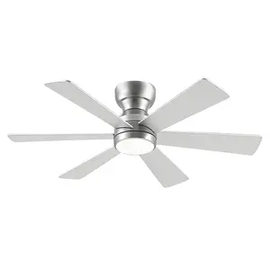 NookNova 46 Inch Low Profile Silver Ceiling Fan with LED Light, 6 Speed Reversible Quiet DC Motor Remote Control Slim Modern Fan for Porch Garage Shop