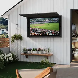 Weatherproof Solid Wood Outdoor TV Enclosure for 44-55 Inch TVs, 55 Inch Box with 4D Adjustable Mount, Fold-Up Door, Dust Cover and Sturdy Handle – Perfect for Patio or Beach