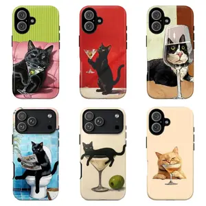 Whimsical Cat Phone Case Trendy Tough Phone Case Compatible for  iPhone 17 16 15 14 13 12 and for Samsung S23-S25 Perfect Gift For Whimsical Cat Fan
