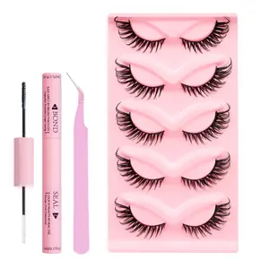 Bond Cosmetics X03 Fox Eyes 5 Pairs Mixed Colour Long Fluffy Curly Cat Eye Effect False Eyelashes with Glue & Tweezers for Women and Girls