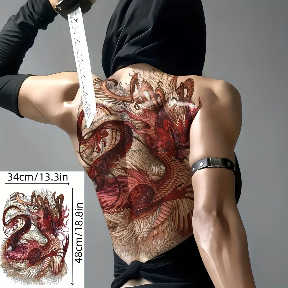 Large Size Full Back Temporary Tattoo Sticker, Realistic Golden Dragon Design, Fashion Beauty & Personal Care Accessory