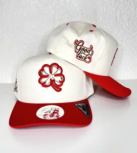 Good Luck White Hat - Red/Pink Embroidered