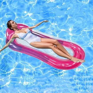 Large PVC Inflatable Water Lounger with Net Hammock, Adult Pool Float Chair, Pool Floaties, Sun Hat Design, Durable, Foldable, Portable Beach Party Gear