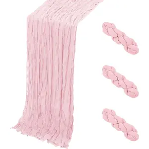 3 Pack Light Pink Cheesecloth Table Runner 17 x 108 Inch Rustic Sheer Gauze Runner for Wedding Birthday Party Baby Shower Table Decor
