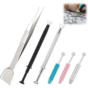 6 Pieces Piercing Ball Grabber Tool, 4 Claw Piercing Jewelry Grabber Tool Set, Jewelry Tweezers with Shovel Head for Tiny Objects Ic Chip Electronic Components