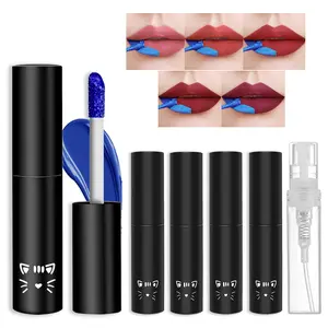 5Pcs Peel Off Lip Stain Lip Tint Set Matte Liquid Lipstick Nude Lip Gloss Long Lasting Waterproof Lip Tint Stain Non-stick Cup Peel Off Lipstick Lip Makeup for Women Girls