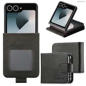 for Samsung Galaxy Z Flip 7/6/5/4/3 Smartphone Case Leather Wallet Case with Hinge Protection Card Slots PU Leather Card Holder Protective, Shockproof Full Body Drop Protector case for Man Woman Cellphone Casing Accessories Shockproof Protective Cover