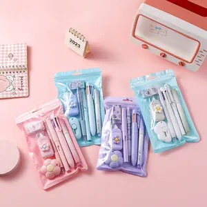 Cute Stationery Set, 1 Set Including 5 Counts Gel Pen & 1 Count Ruler & 1 Count Pencil Sharpener & 1 Count Highlighter & 1 Count Correction Tape, Stationery Supplies, Office School Supplies