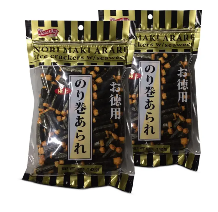 Shirakiku Japanese Nori Maki Arare Rice Crackers with | Glutinous Rice, Soy Sauce, Wheat, and Seaweed | Crispy and Savory Cracker Snacks, Seaweed Flavor, Pack of 2-5oz Each (Total 10oz)