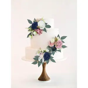Rinlong 3Pcs Navy Blue & Dusty Rose Cake Flowers Set Wedding Decor Decoration Ornaments