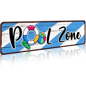 Pool Zone Tin Sign Vintage Rustic Decor Home Tropical Beach Patio Wall Decoration Metal Street Sign 4x16 Inch
