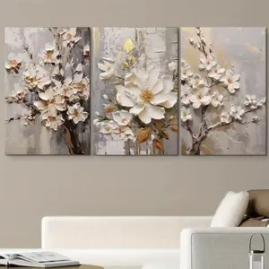 3pcs Modern Minimalist Floral Canvas Decorative Painting With Magnolia Flower Pattern As The Theme 2D Flat Printing Poster Frameless Living Room Hanging Painting