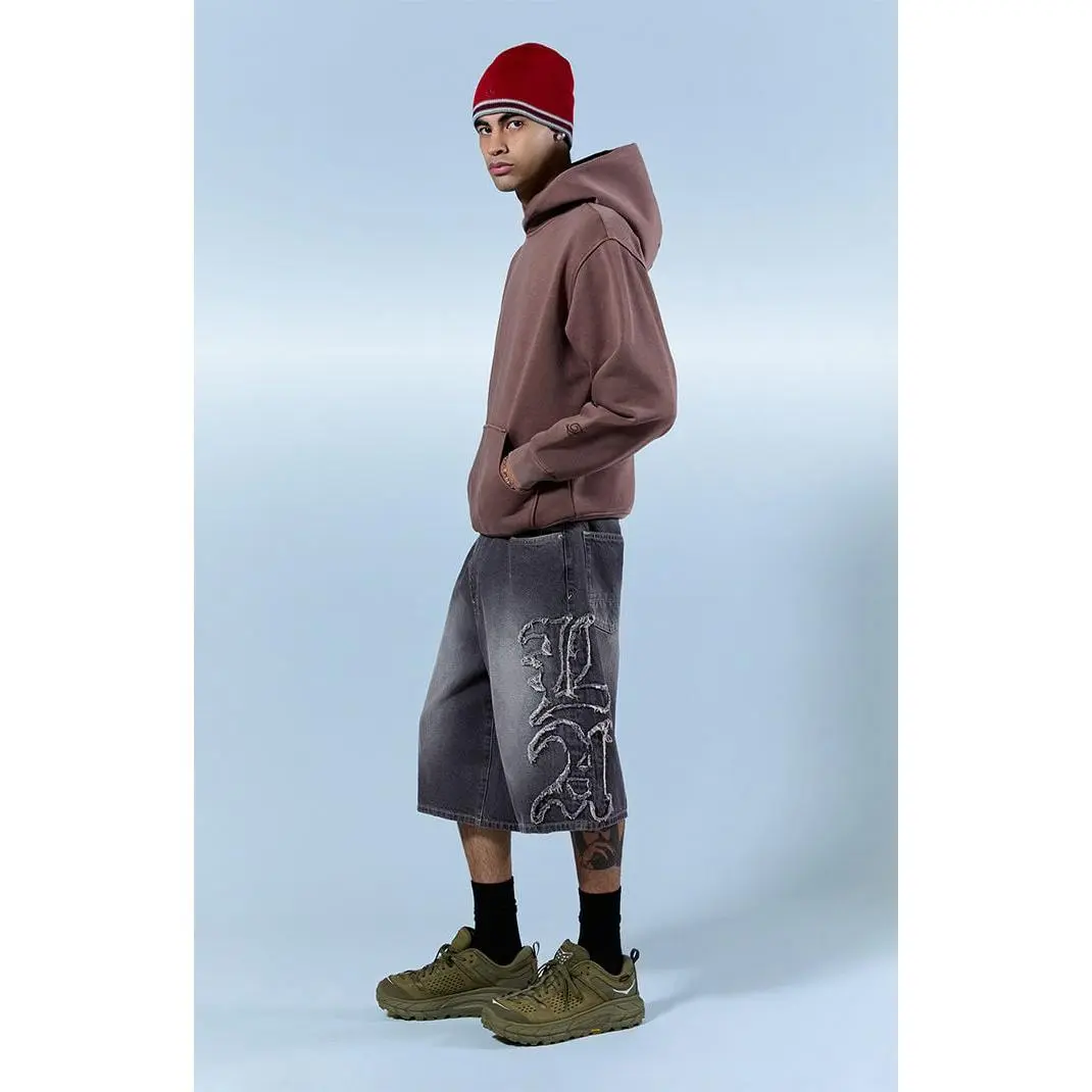 Pacsun Men's Austin Extreme Baggy Jorts Frayed LA Applique Gray