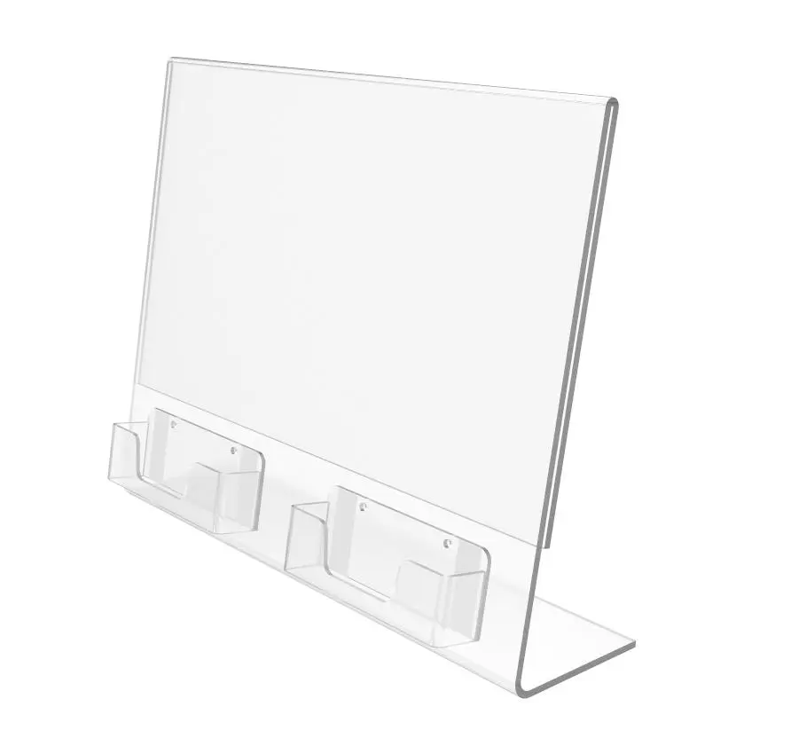 FixtureDisplays® 11 X 8.5" Letter Size Horizontal Clear Sign Holder with Business Card Holders 19780-11X8.5+2X10113-NF