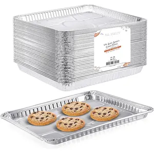(25 Pack) 1/4 Size Cookie Sheet Baking Cake Pans l 12.8" x 8.9" Disposable  Foil Trays l  Heavy Duty Nonstick Baking Sheets