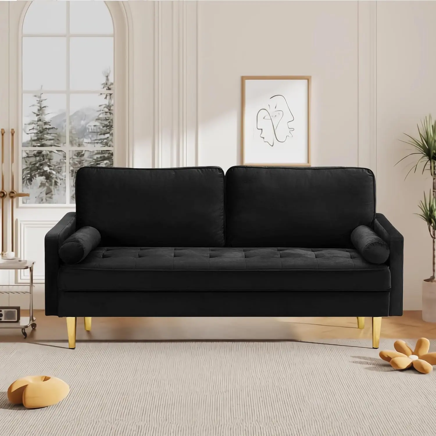 66.9 Inch Velvet Loveseat Sofa Couch Mid Century Modern Small Love Seats Furniture Comfy Couch for Living Room, Upholstered 2 Seater Sofa for Small Apartment
