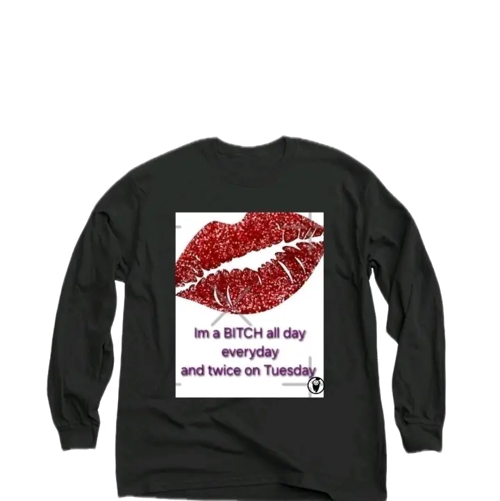 Britt Unhinged bitch clothing Long Sleeve Casual Round Neck Crewneck Tshirt Streetwear Women apparel  Top Menswear glitter applique