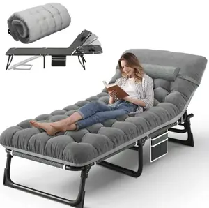 Camping Cot With Mattress, 5-Position Folding Camping Bed Hold Up 330lbs, Portable Sleeping Cot For Camp, Beach, Patio, Sun Tanning, Poolside - Grey Lightweight Foldable Chair