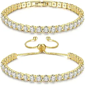 Essentials Cubic Zirconia Tennis Bracelet for Women 7 Inch Adjustable Gold-Tone Fashion Jewelry Gift Gold Bangles