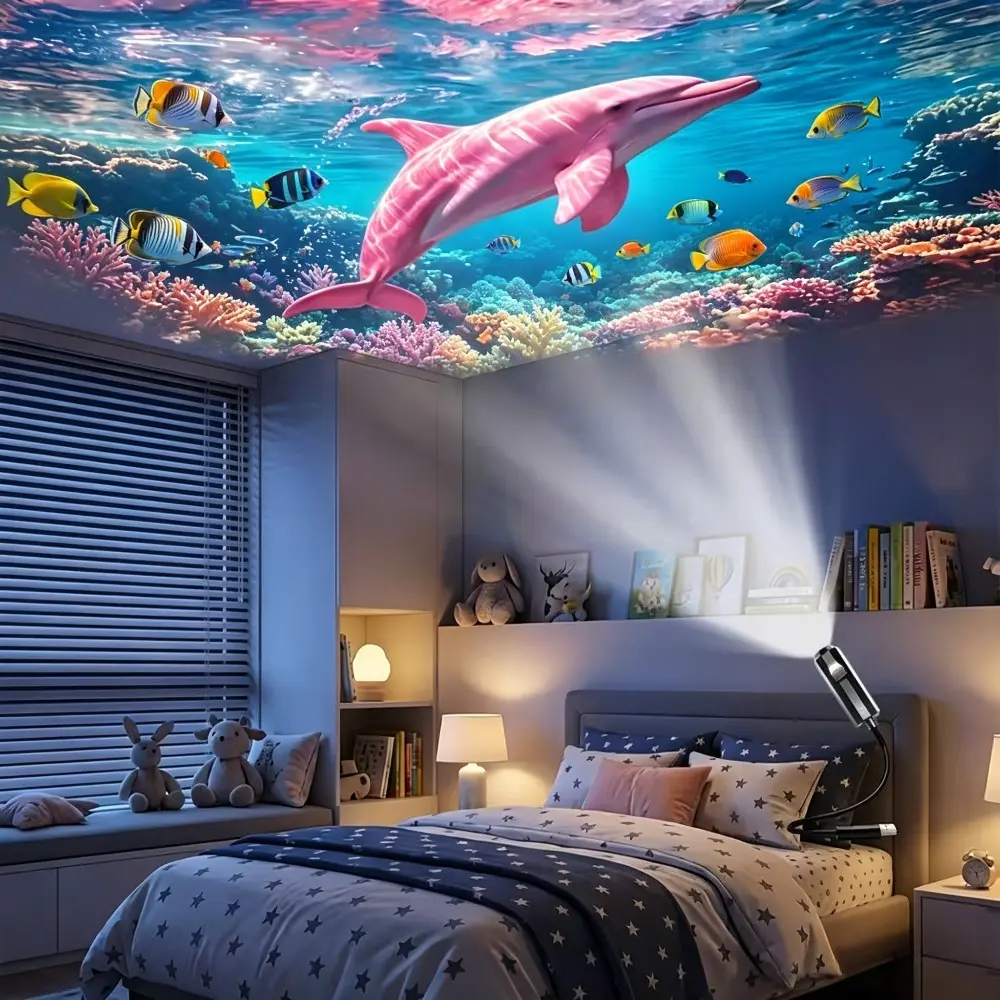 4 Light Strips+projection Light, Portable USB Marine Creature Projection Night Light - Replaceable Ocean Pattern Slide LED Ambient Light, 360 ° Free Rotation, Perfect for Bedside Night Lights, Complementing Ceiling Decoration, Creating an Immersive U