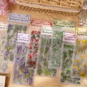 1 set Natural Series Sticker Set, Waterproof Transparent PVC Stickers, DIY Plant Flower Fake Flowers, Vintage Stationery Stickers