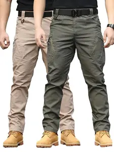 2PCS Men'S Tactical Work Pants , Multi-Pocket, Durable Fabric for Hiking, Outdoor Activities, and Construction, Durable Fabric Menswear Breathable Casual Cargo Day Big Small Zipper Beige Black+Grey Plain