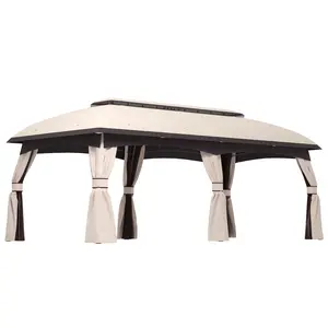 Outsunny 10' x 20' /10' x 13'Patio Gazebo, Outdoor Gazebo Canopy Shelter with Netting, Curtains, Vented Roof, Steel Frame for Garden, Lawn, Backyard, and Deck, Beige