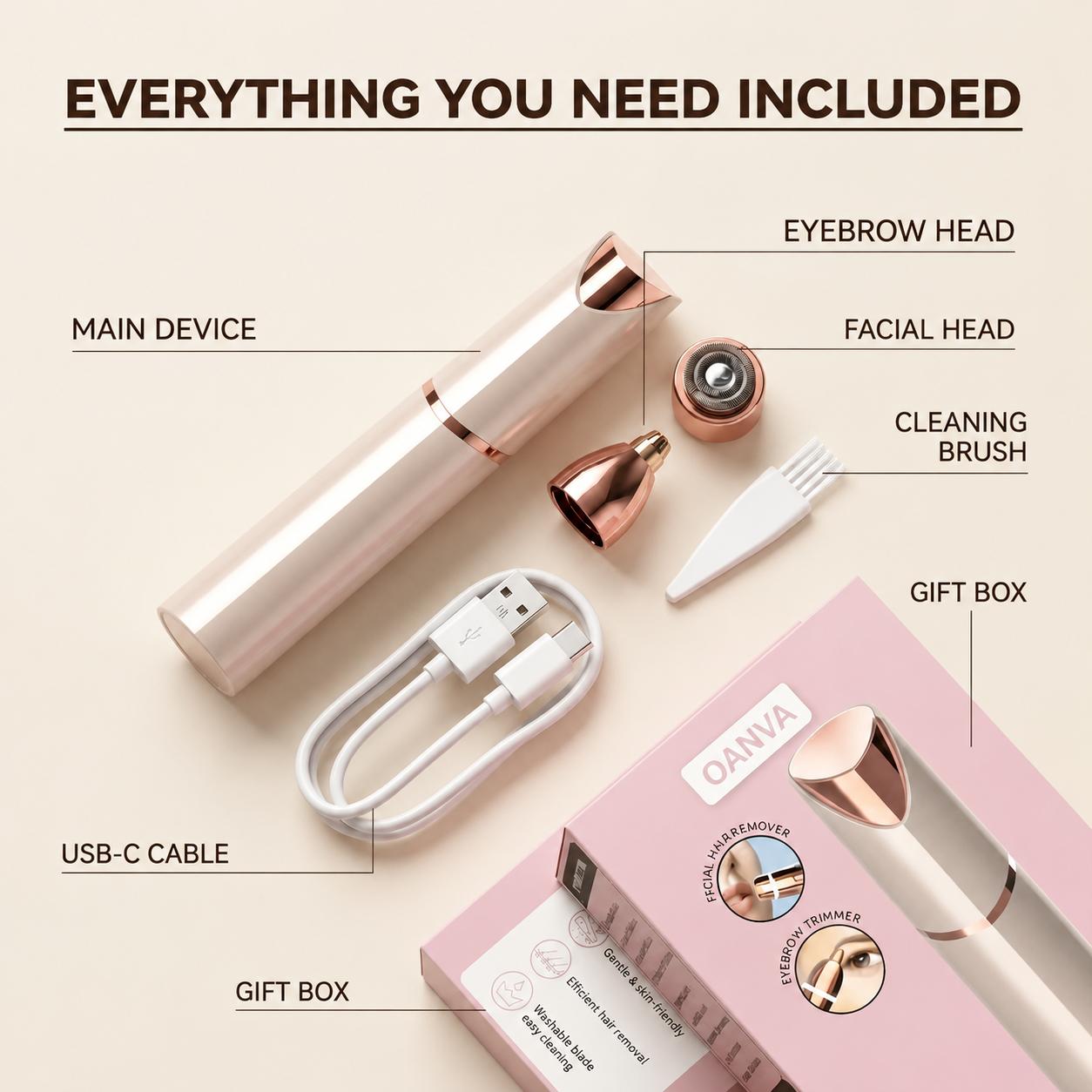 OANVA 2 in 1 facial & eyebrow hair trimmer for Women, Rechargeable Face Razor, Lip & Peach Fuzz Remover, Precision Eyebrow Shaper, Portable Painless Hair Removal Tool.SummerWins DealsForYouDays,summerhairstyles