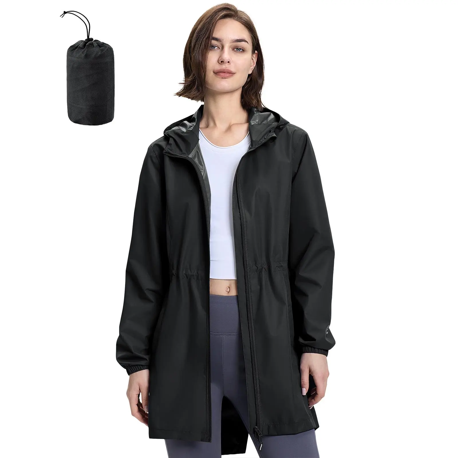 Outdoor Ventures Women's Waterproof Long Rain Coats Packable Lightweight Rain Jacket With Hood Windproof Trench Coats