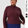Women's Plus Size Sports Top, Elastic Long Sleeve Training Gym Wear, Sport Outerwear, Activewear, Thumb Hole Design, Zipper Running Fitness Jacket