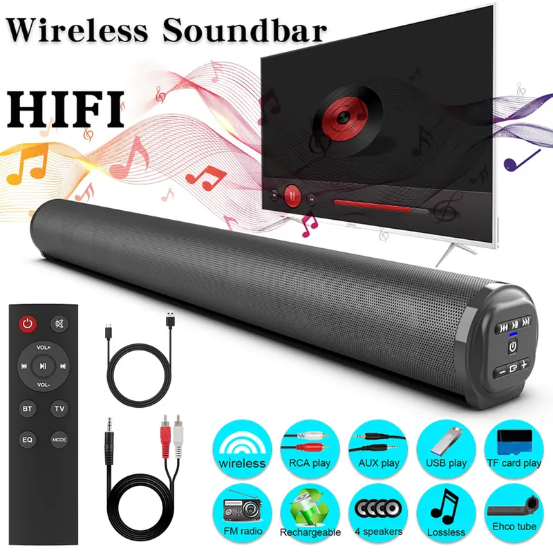 DAZONE Compact Smart TV Sound Bar Multifunctional Speaker - Wireless Bluetooth, Built-in Subwoofer, Remote Control, Surround Sound, DVD Player, USB Type-C, Rechargeable Batteries, <10 m Range, Compatible with Rock, Tablets for Home Theater System