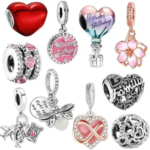 10 Pack Silver Charms for Bracelets and Necklaces CZ Pendant Jewelry Charm Set Valentine's Day Gift