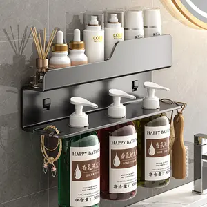 Bathroom Storage Rack Set,  Punch-Free Wall-Mounted Adhesive Shower Shelves, Modern Multipurpose Home Organizer for Bathroom and Kitchen, Bathroom Organizers, Bathroom Accessories Set #GLOBAL PICKS