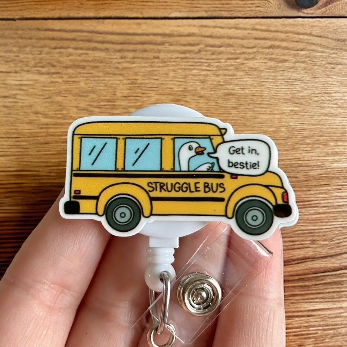 Glitter My Badge Funny silly goose struggle bus badge reel for nurse and hospital workers. Badge clip Badge pull - Retractable swivel clip with a 360 rotation. Great gift for coworker.