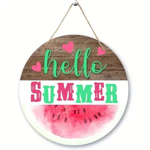 Summer Door Sign, Watermelon Front Porch Decor, Outdoor Beach Marker, Round Welcome Summer Hanging Ornament, Gift for Watermelon Lovers
