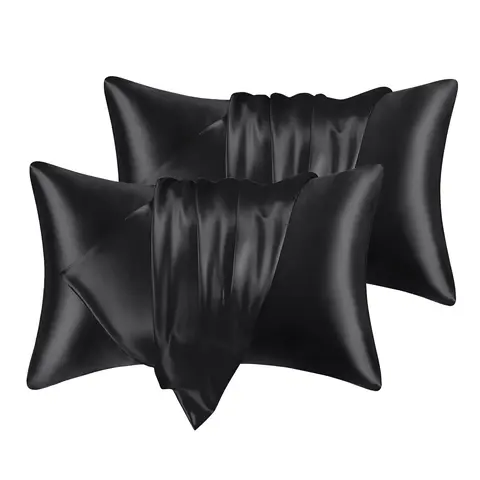 XAKING Silky Satin Pillowcases Set - 2-Piece Durable Bedding Accessories, Skin-Friendly Soft, Smooth Glide, Cooling, Breathable, Solid Minimalist, Envelope Closure, Machine Washable, Body-Safe Fabric, Stain-Resist, Fade-Resistant (Queen/King Sizes)