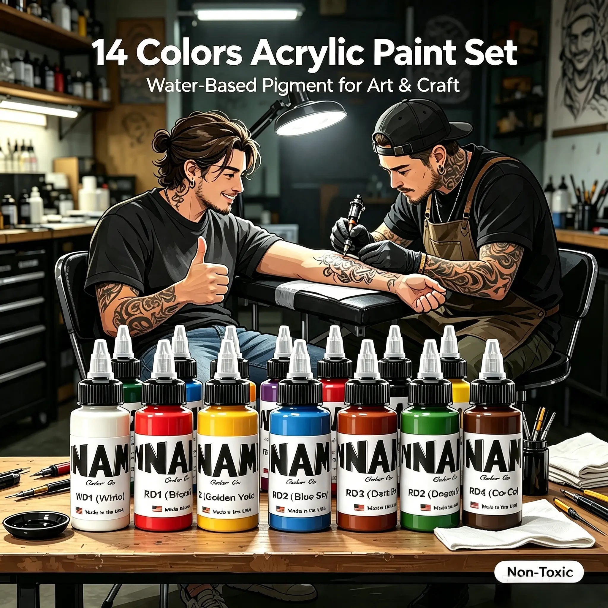 14 Bottles Tattoo Ink Set Viral TikTok Trending Water-Based Non-Toxic Pigment Kit Professional Tattooing Body Art Permanent Makeup Beginners Hobbyists Artists Long Lasting Rich Vibrant Hues High Pigmentation Tattoo Supplies Must Have