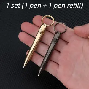 Creative Mini Compact Size Quality Brass Vintage Ballpoint Pen, Writing Pen, Keychain, Portable Travel Pocket Sign Pen, Business Office Gift, Includes 1 Refill